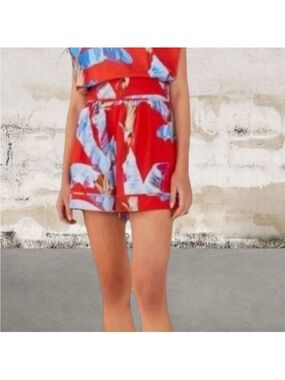 Farm Rio $140 Sweet Jungle Ananas Red Linen Blend Shorts Small NWT